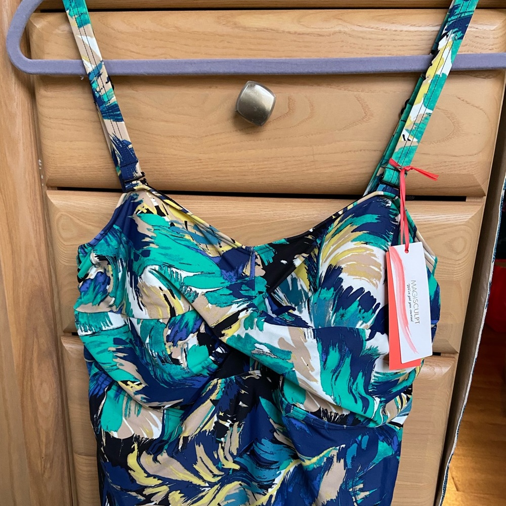 Magisculpt Tankini Top, Blue/Green, Size 18